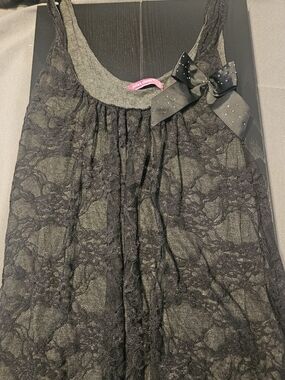 julie's closet Black Lace Tank with Decorative Bow